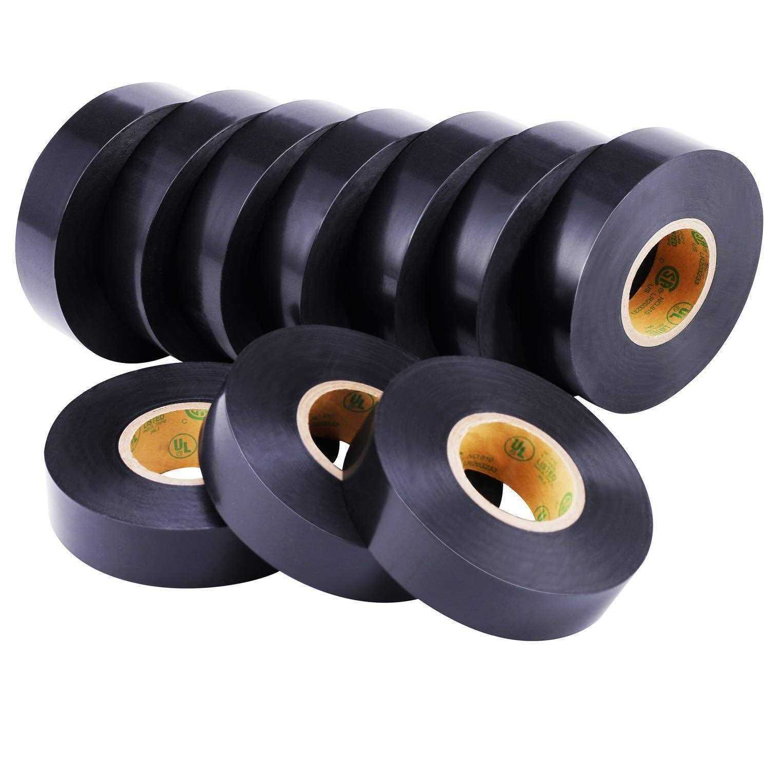 Lichamp 10-pack Black Electrical Tape Waterproof 3/4 in x 66ft