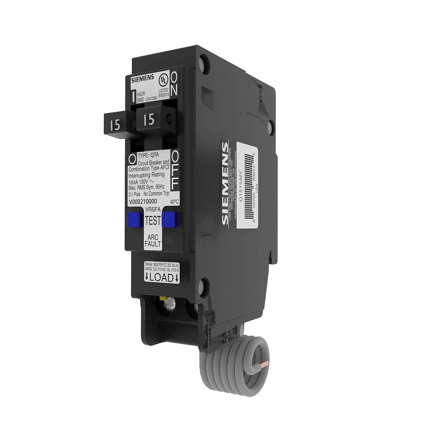 Siemens q1515afc 15A 120V 1-Pole Tandem CAFCI Type QTA Circuit Breaker