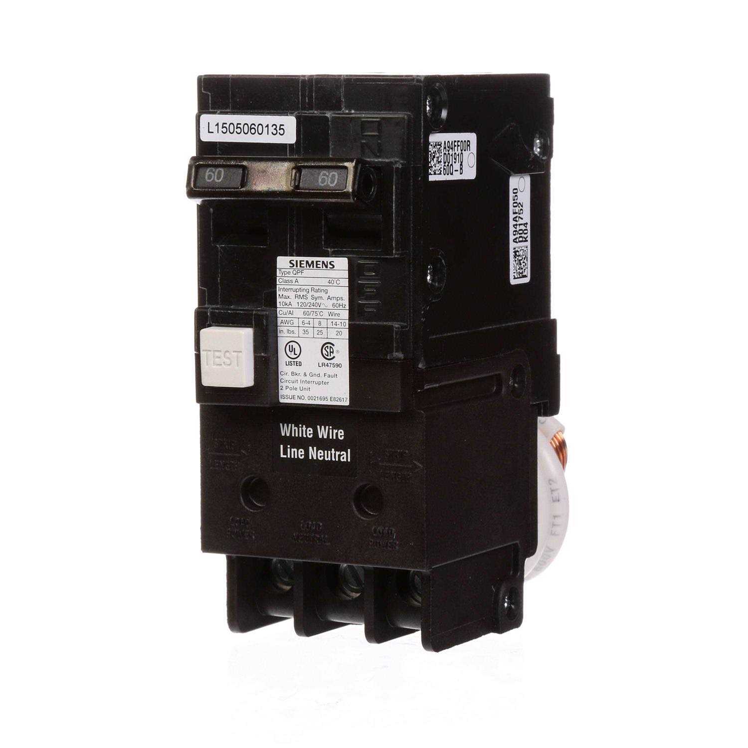 Siemens 60 Amp Double Pole Type QPF GFCI Circuit Breaker RBPU