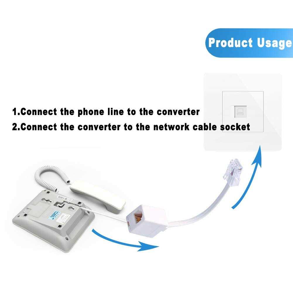 MAOZHOU 2 Pack RJ45 To RJ11 Adapter, Black RJ45 8P8C To RJ11 6P4C Converter For Telephone Cord And ADSL Modem - View #3