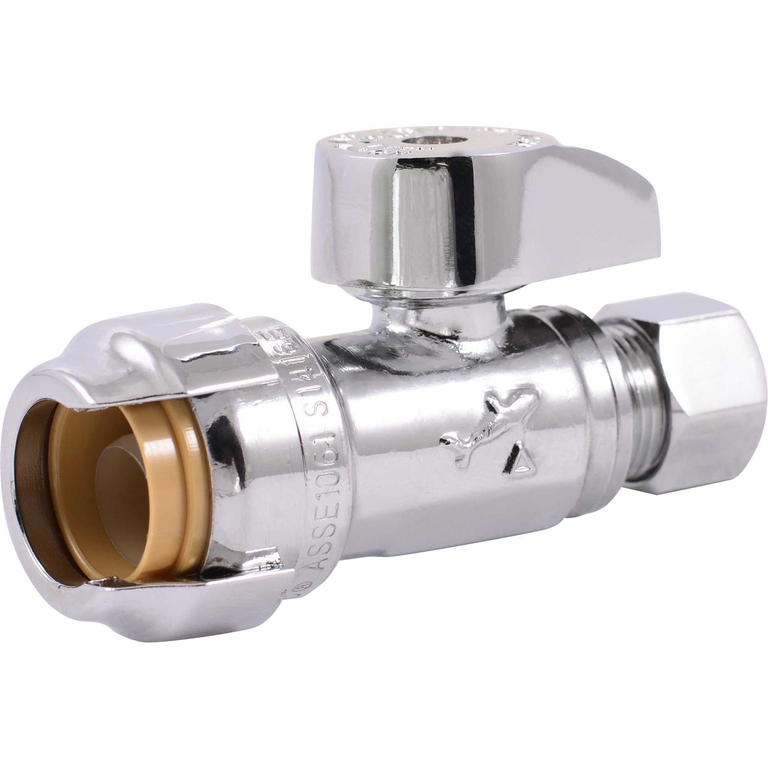 SharkBite 1/2-in Push-to-connect x 3/8-in OD Compression Brass Quarter Turn Stop Straight Valve