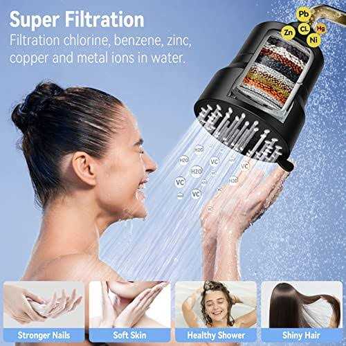 Alternative view of MXBOLD Filtered Shower Head, 3 Modes High Pressure Shower Head with 15 Stage Hard Water Shower Filter Cartridge for Remove Chlorine and Harmful