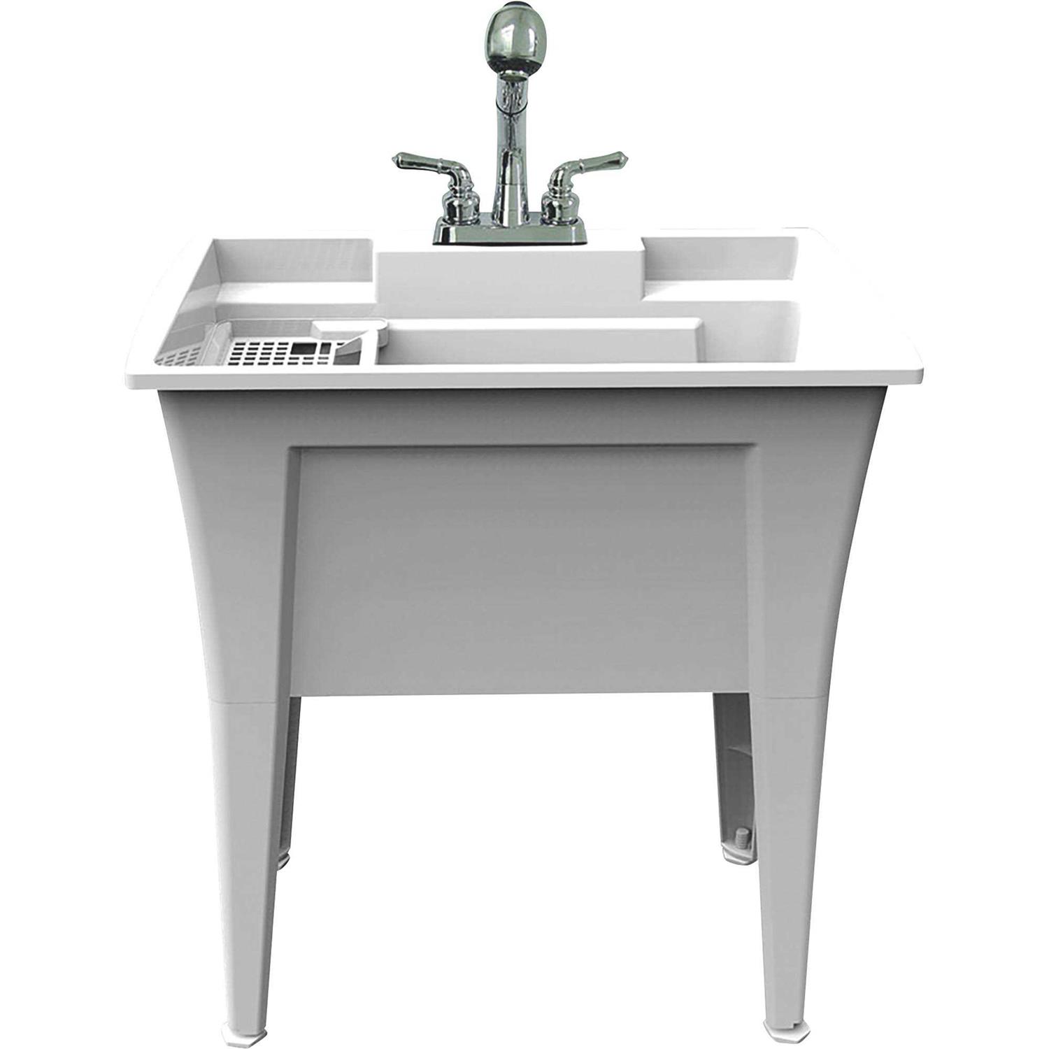 Rugged Tub 32 in. x 22 in. Polypropylene White Laundry Sink with 2 Hdl Non Metallic Pullout Faucet and Installation Kit G32WK1