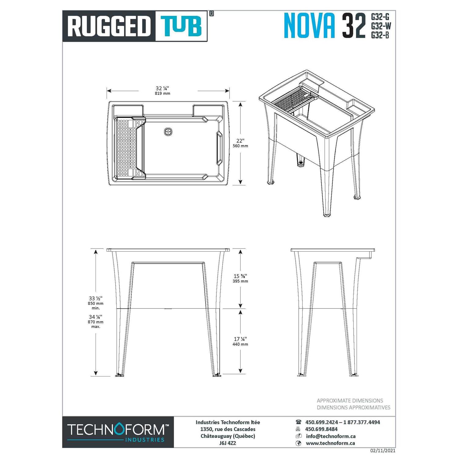 Alternative view of Rugged Tub 32 in. x 22 in. Polypropylene White Laundry Sink with 2 Hdl Non Metallic Pullout Faucet and Installation Kit G32WK1
