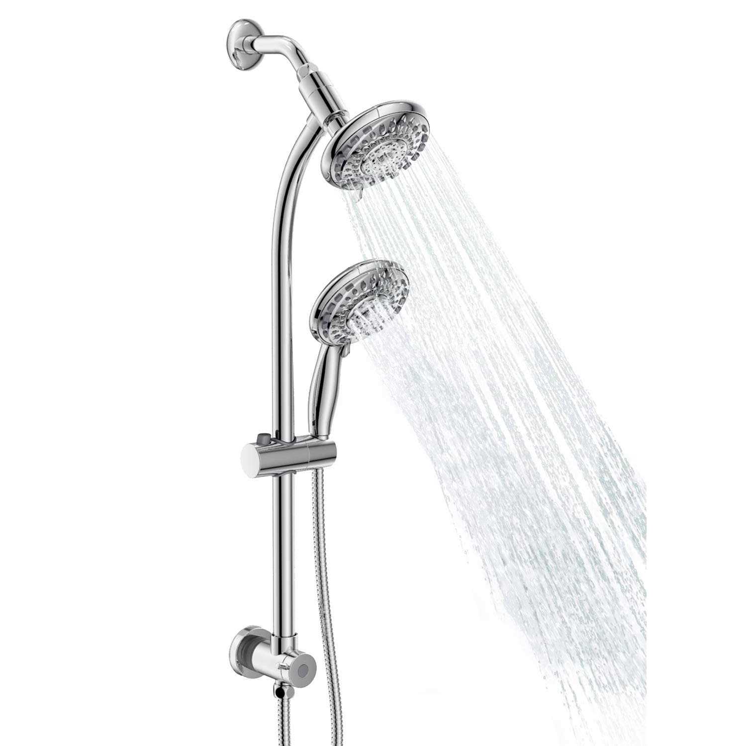 Egretshower Handheld Showerhead & Rain shower combo for Easy Reach, 27.5 Drill-free Stainless Steel Slide Bar, 5”of 5-setting Handheld shower and