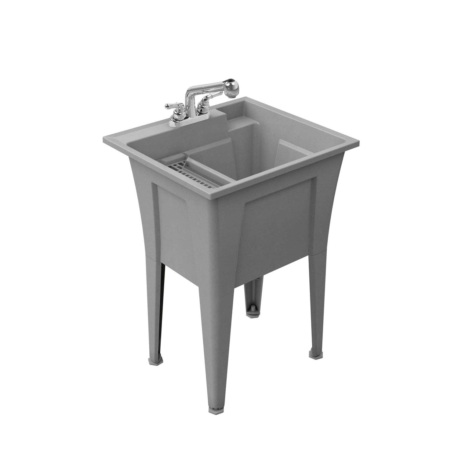 RuggedTub 24.25-in x 22-in 1-Basin Graphite Freestanding Utility Tub with Drain with Faucet B24PK1-NB