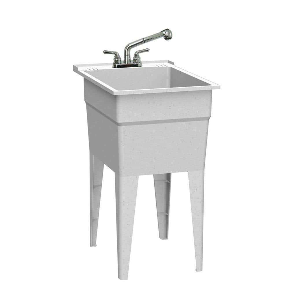Rugged Tub 18 in. x 24 in. Polypropylene Granite Laundry Sink with 2 Hdl Non Metallic Pullout Faucet and Installation Kit