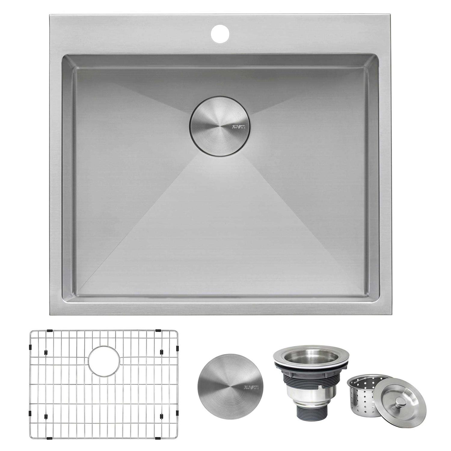 Ruvati Topmount Laundry Utility Sink 25 x 22 x 12 inch Tight Radius Deep 16 Gauge Stainless Steel RVU6015