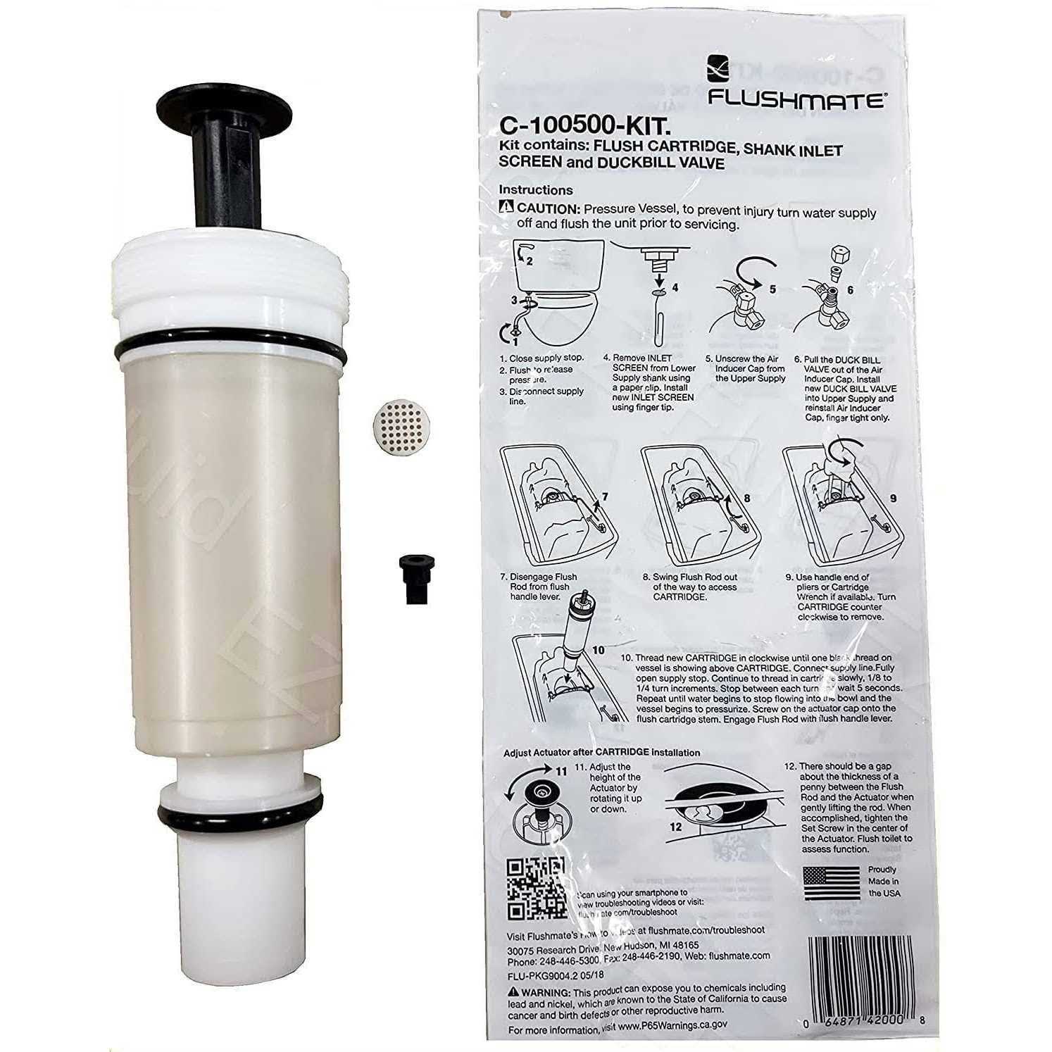 EZ-FLUID Replacement for Sloan C-100500-K Flushmate Cartridge/PowerFlush Toilet Piston Cartridge Parts with for Use with 500