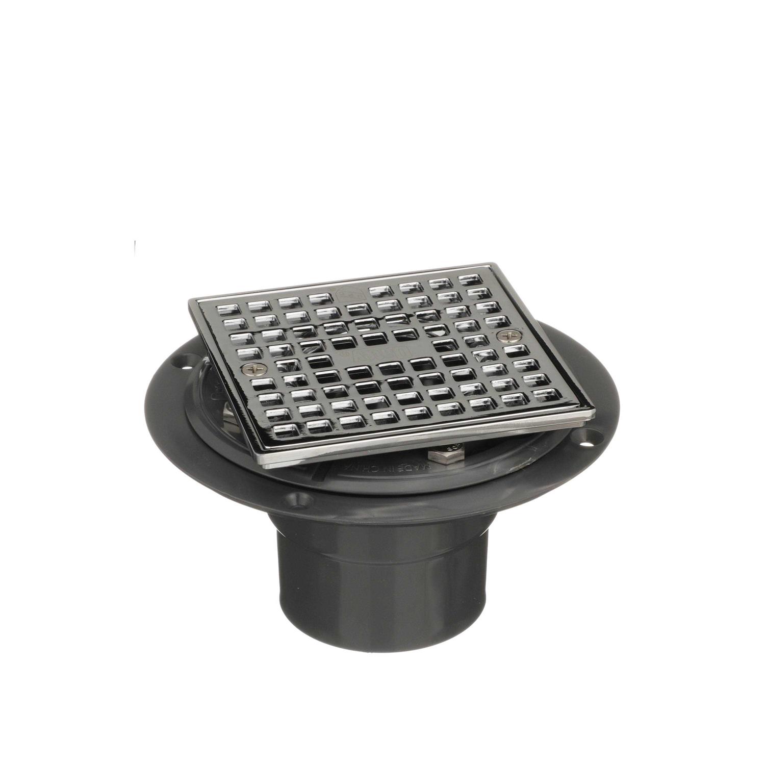 Oatey PVC Shower Drain with Chrome Barrel and Square 4-3/16 in. Chrome Strainer