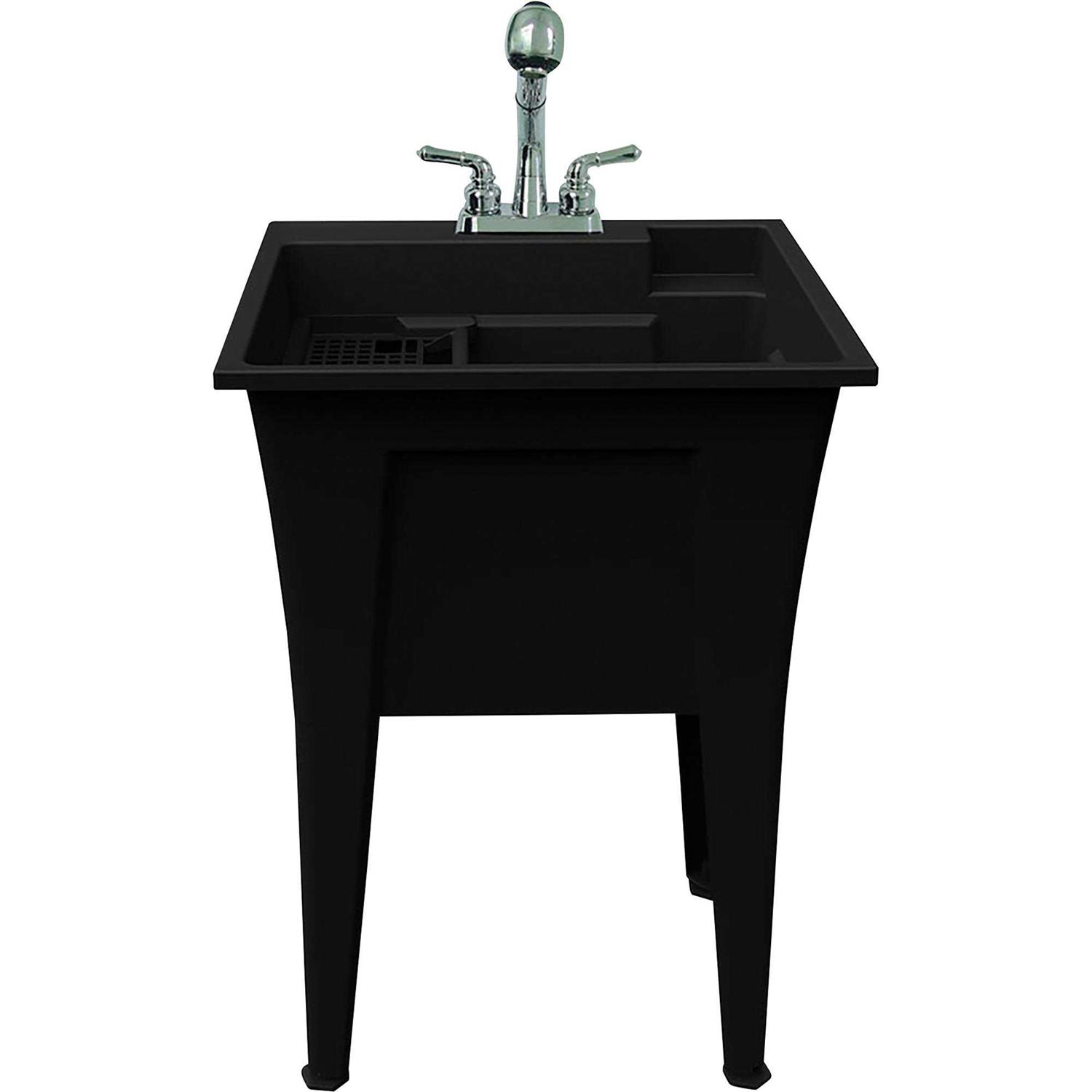Rugged Tub 24 in. x 22 in. Recycled Polypropylene Black Laundry Sink with 2 Hdl Non Metallic Pullout Faucet and Installation Kit B24BK1