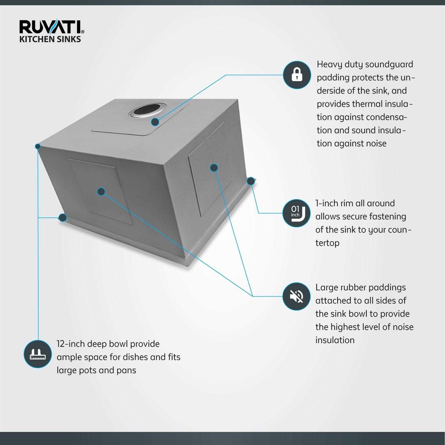 Alternative view of Ruvati 23 x 18 x 12 Deep Laundry Utility Sink Undermount 16 Gauge Stainless Steel RVU6100