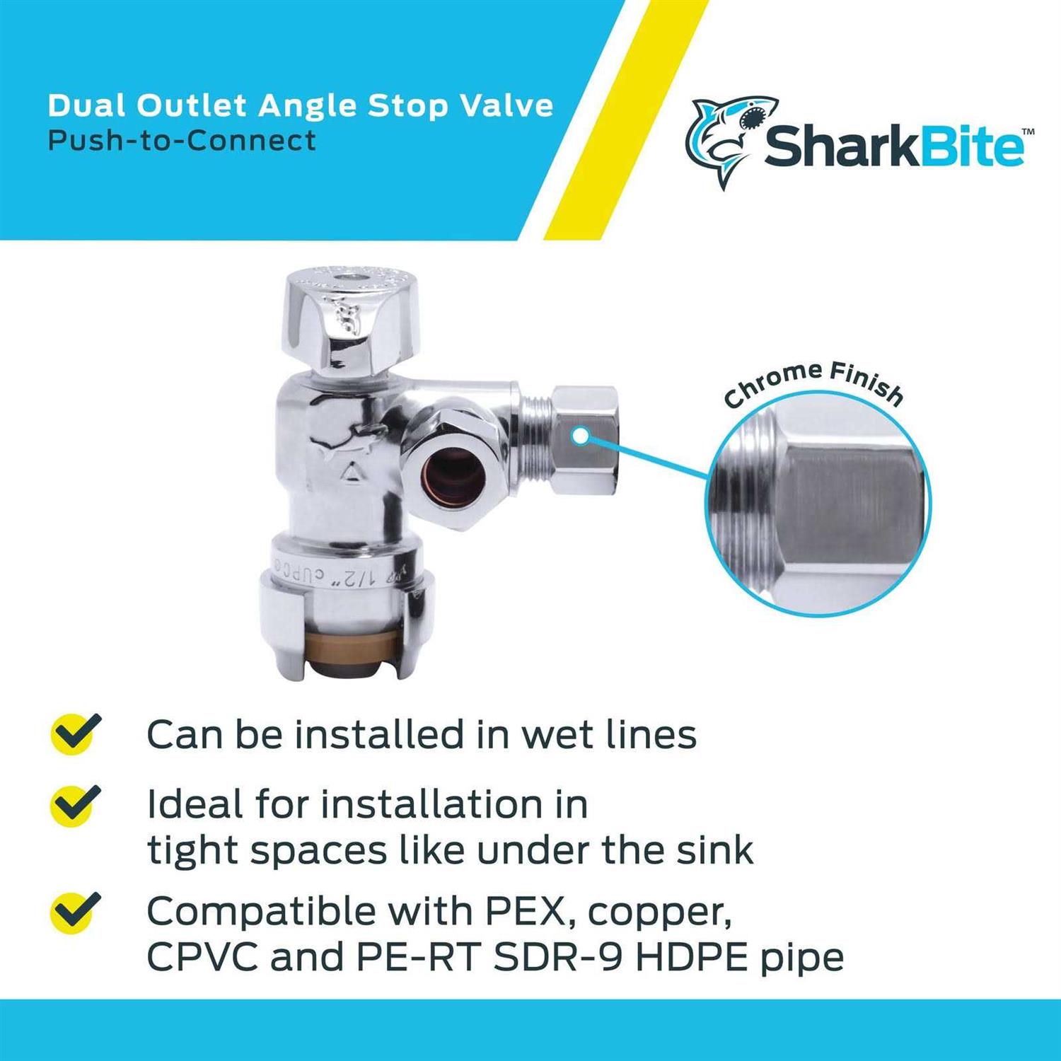Alternative view of SharkBite Dual-Outlet Angle Stop Valve 1/2 x 3/8 x 3/8 in Connection 25558LF