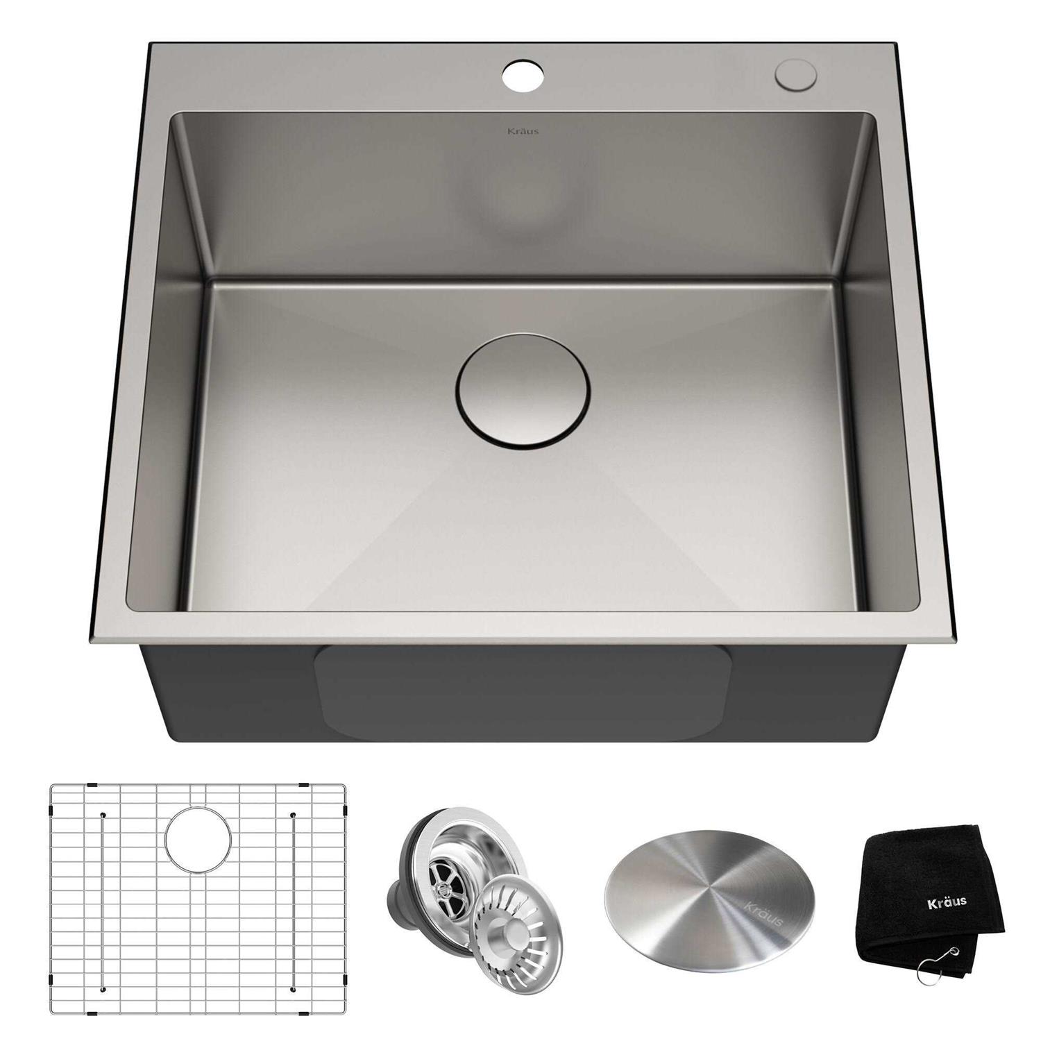 Kraus 25 x 22 Standart PRO Drop-In Stainless Steel Single Bowl 2-Hole Kitchen Sink