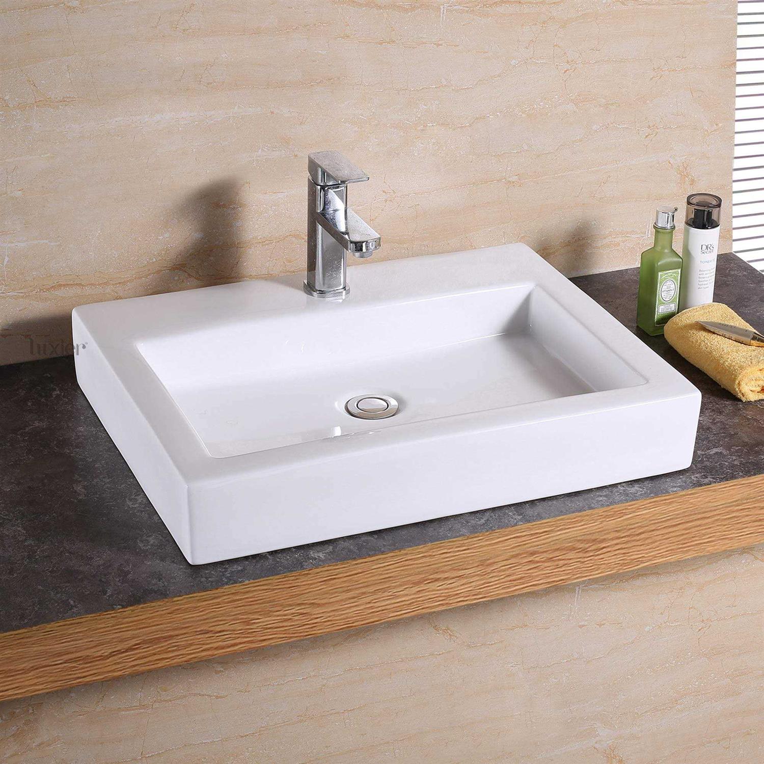 Luxier Rectangular Bathroom Ceramic Vessel Sink Art Basin