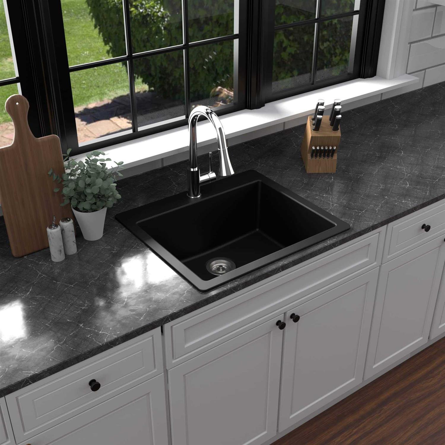 Karran QT 820 Quartz 25 In. Single Bowl Drop-In Kitchen Sink QT-820