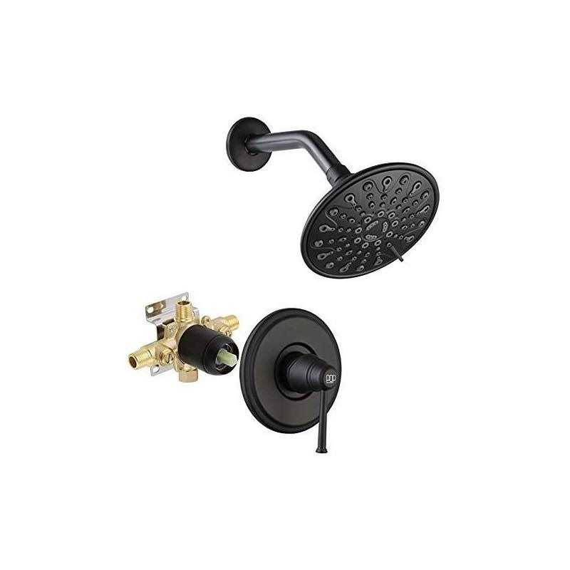 POP Sanitaryware Matte Black Shower Faucet Set Bathroom Rain Mixer Shower System With 6-Spray Shower Head Set Wall Mounted Shower Fixtures Single Func