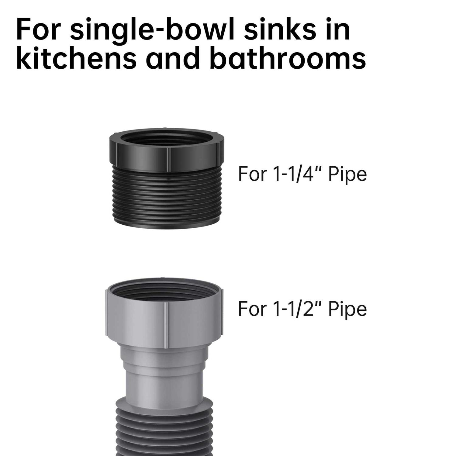 Alternative view of SAINT NIEVE Flexible Expandable P-Trap Kit for Double Kitchen Sink Drain Fits 1 1/2 or 1 1/4 Pipes-Complete with Sealing Ring, Tape, and Tubing