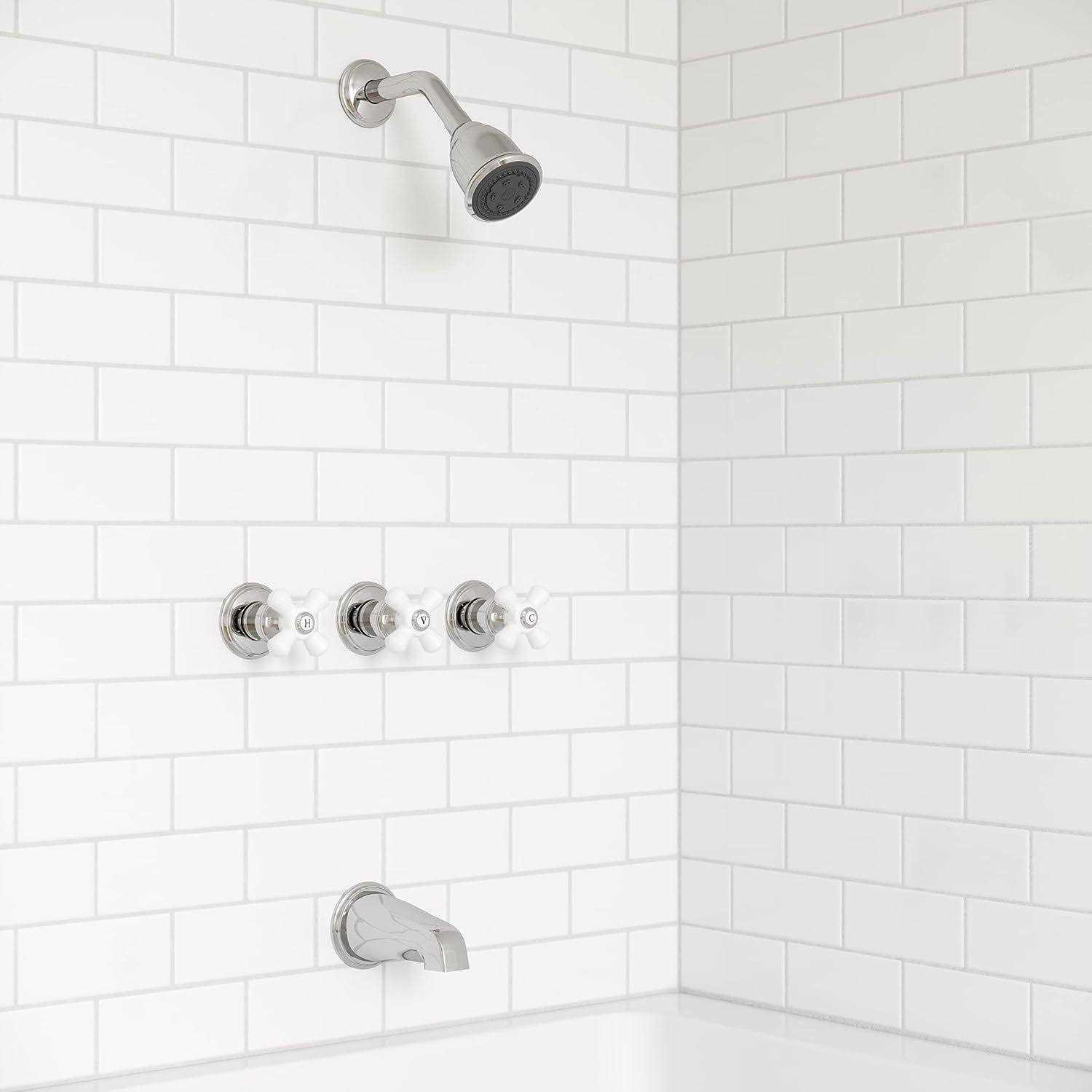 Alternative view of Pfister LG01-8CPC 3-Handle Tub and Shower Faucet with Porcelain Cross Handles Polished