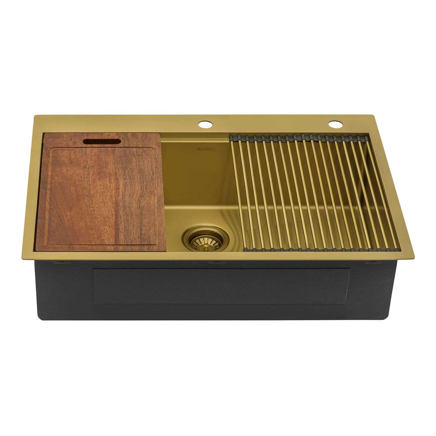 Ruvati 33 inch Workstation Drop-in Topmount Kitchen Sink Single Bowl RVH5003