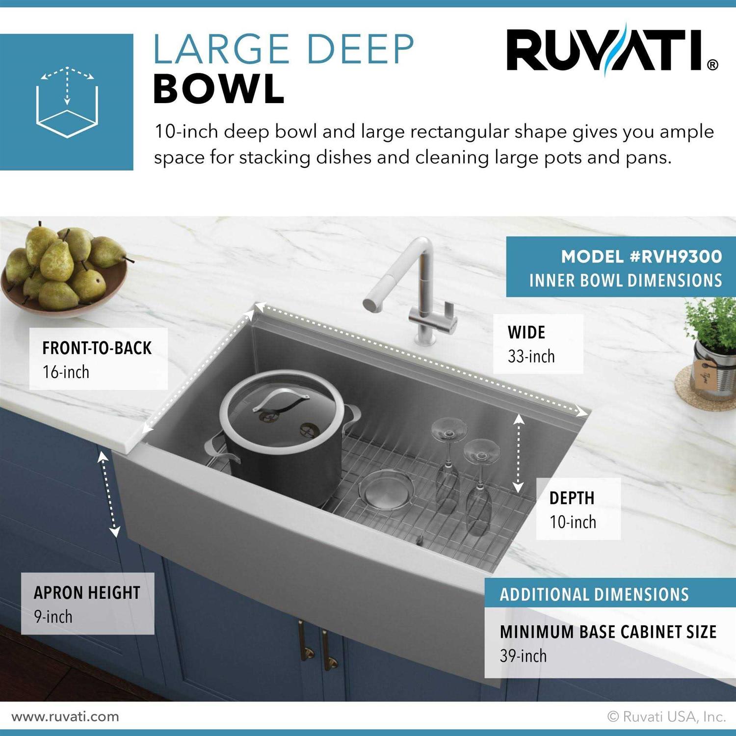 Alternative view of Ruvati Verona 33 Apron Front Workstation Farmhouse Kitchen Sink 16 Gauge Stainless Steel Single Bowl RVH9200