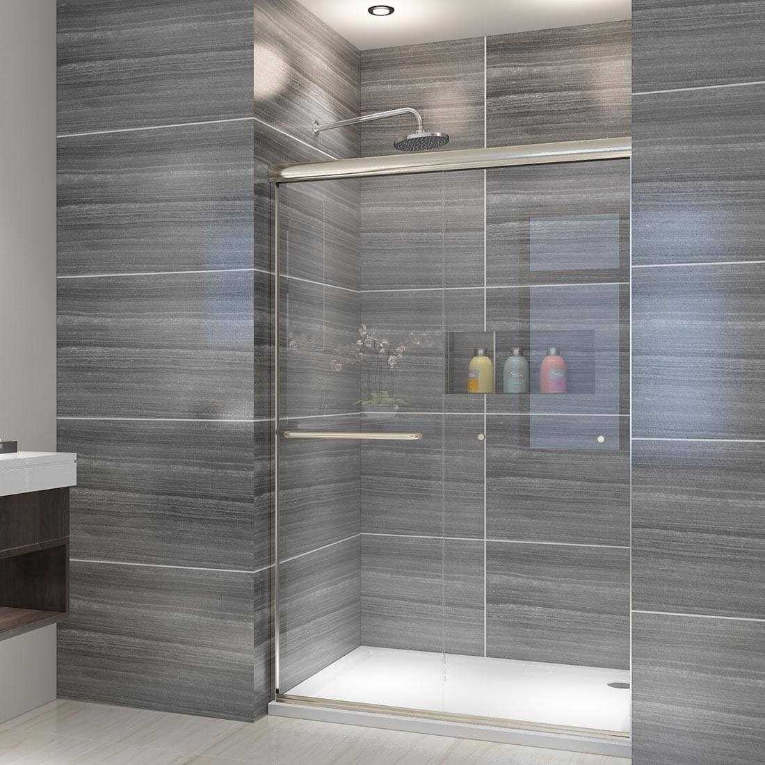 ELEGANT 48 x 72 Sliding Shower Door Semi-Frameless Brushed Nickel
