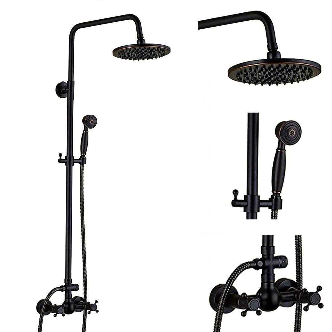 Oil Rubbed Bronze Rain Shower System Set 2 Knobs Mixing 8 Inch Rainfall Shower