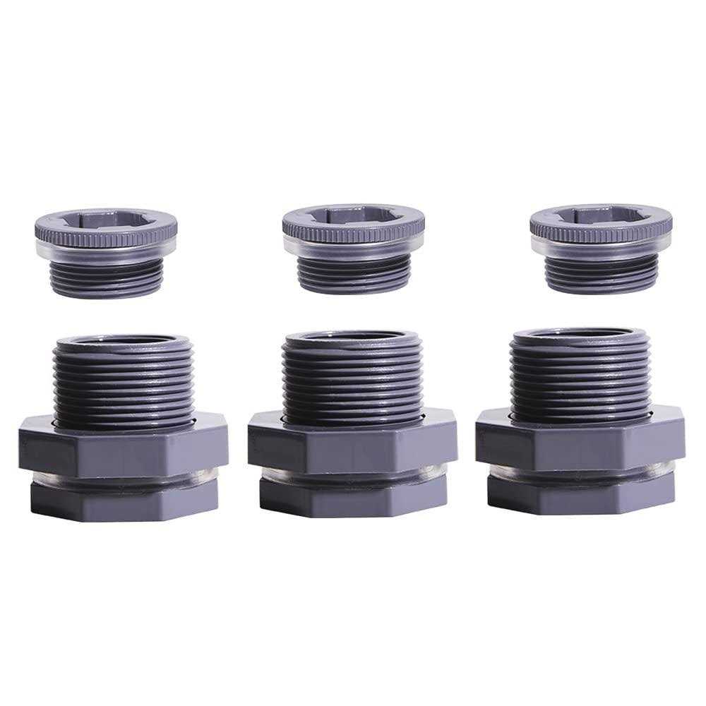 QuQuyi 1/2 Inch PVC Bulkhead Water Tank Connector Adapter Fitting with Plugs Thru-Bulk Pipe Fitting for Rain Barrels