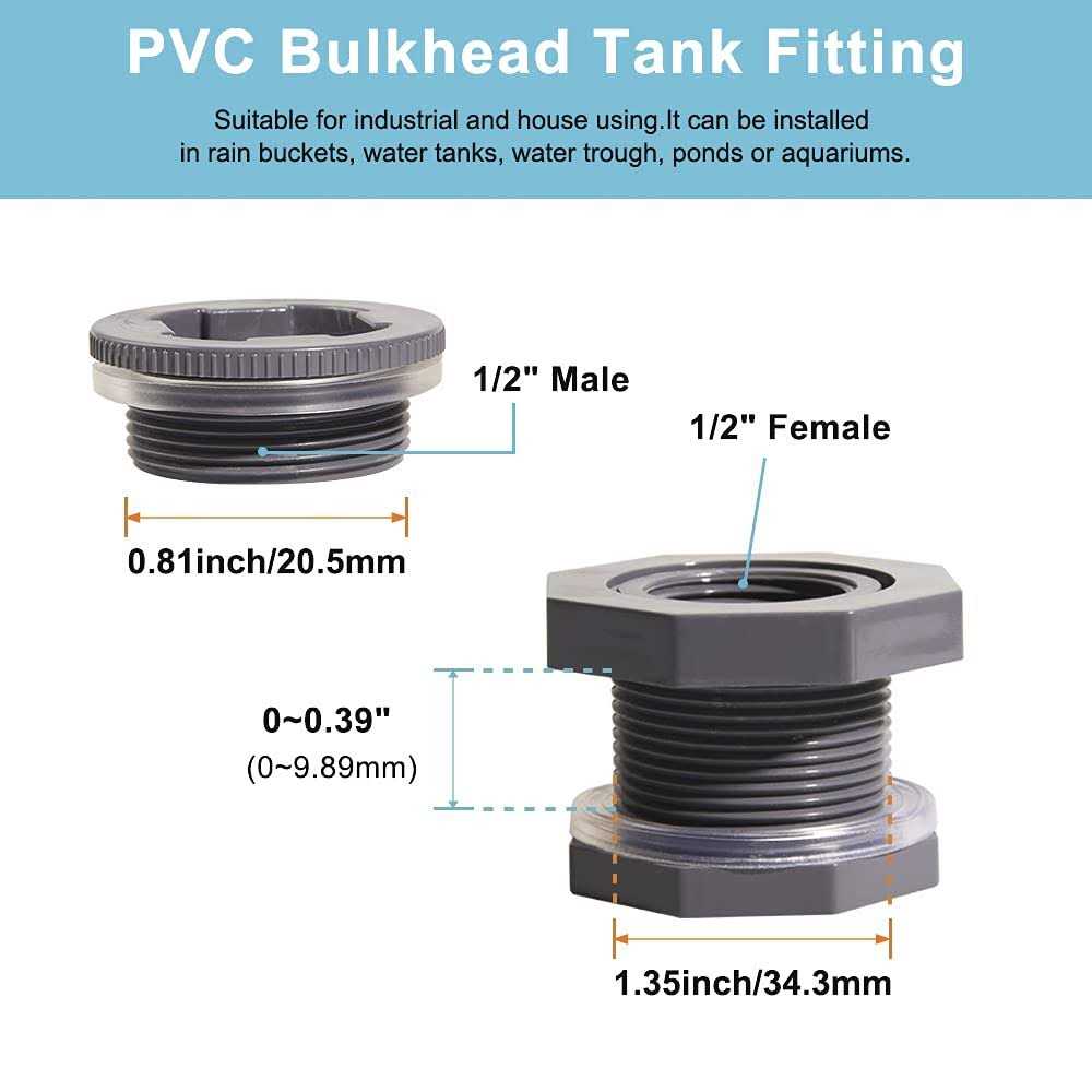 Alternative view of QuQuyi 1/2 Inch PVC Bulkhead Water Tank Connector Adapter Fitting with Plugs Thru-Bulk Pipe Fitting for Rain Barrels