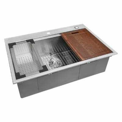 Ruvati Tirana Drop-In 33-in x 22-in Brushed Stainless Steel Single Bowl 2-Hole Workstation Kitchen Sink | RVH8003