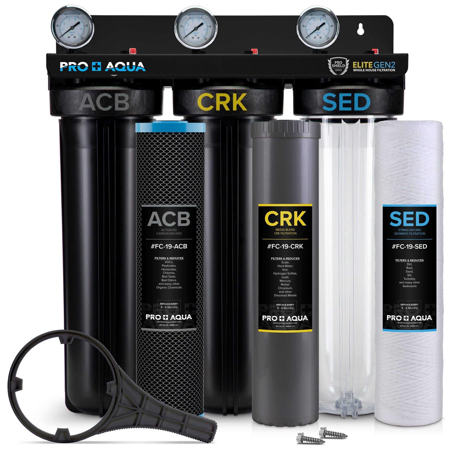 PRO+AQUA Pro Aqua ELITE Whole House Water Filter 3 Stage Well Water Filtration System with Gauges