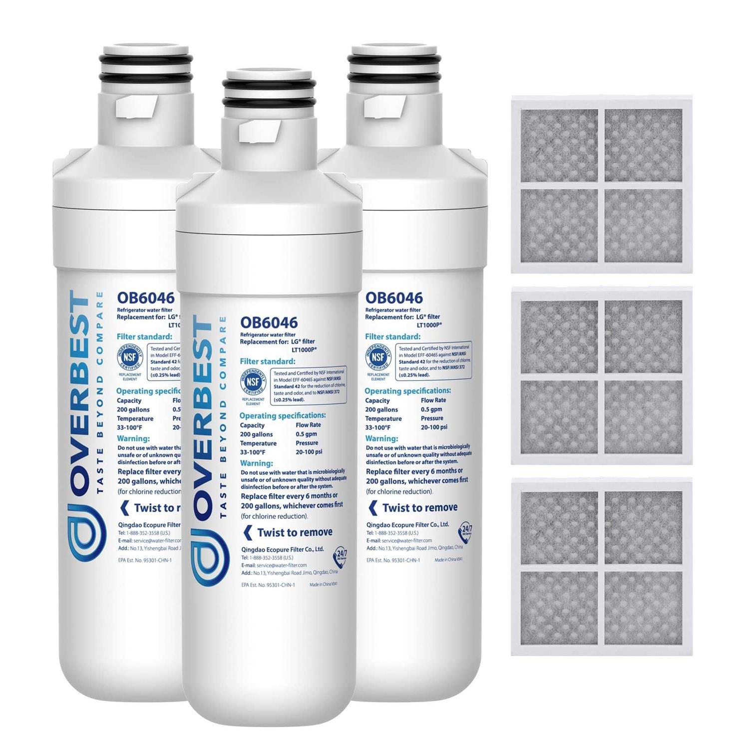 Overbest LT1000PC ADQ747935 Refrigerator Water Filter and Air Filter
