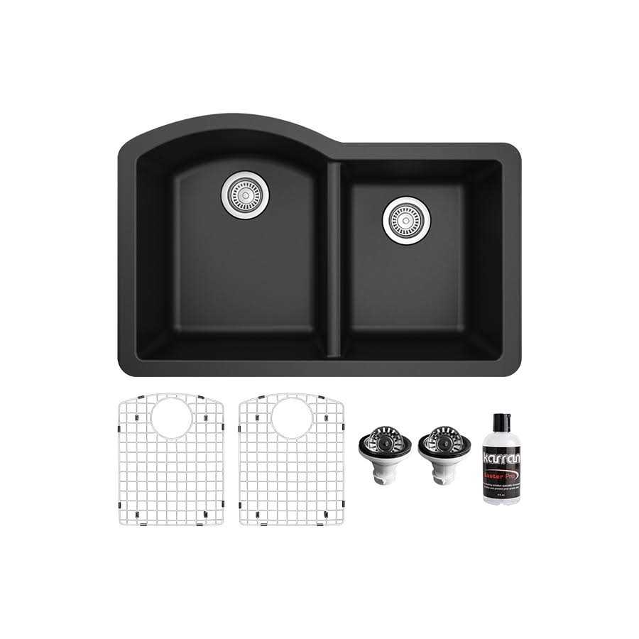Karran Undermount Quartz 32 in. 60/40 Double Bowl Kitchen Sink Kit QU-610