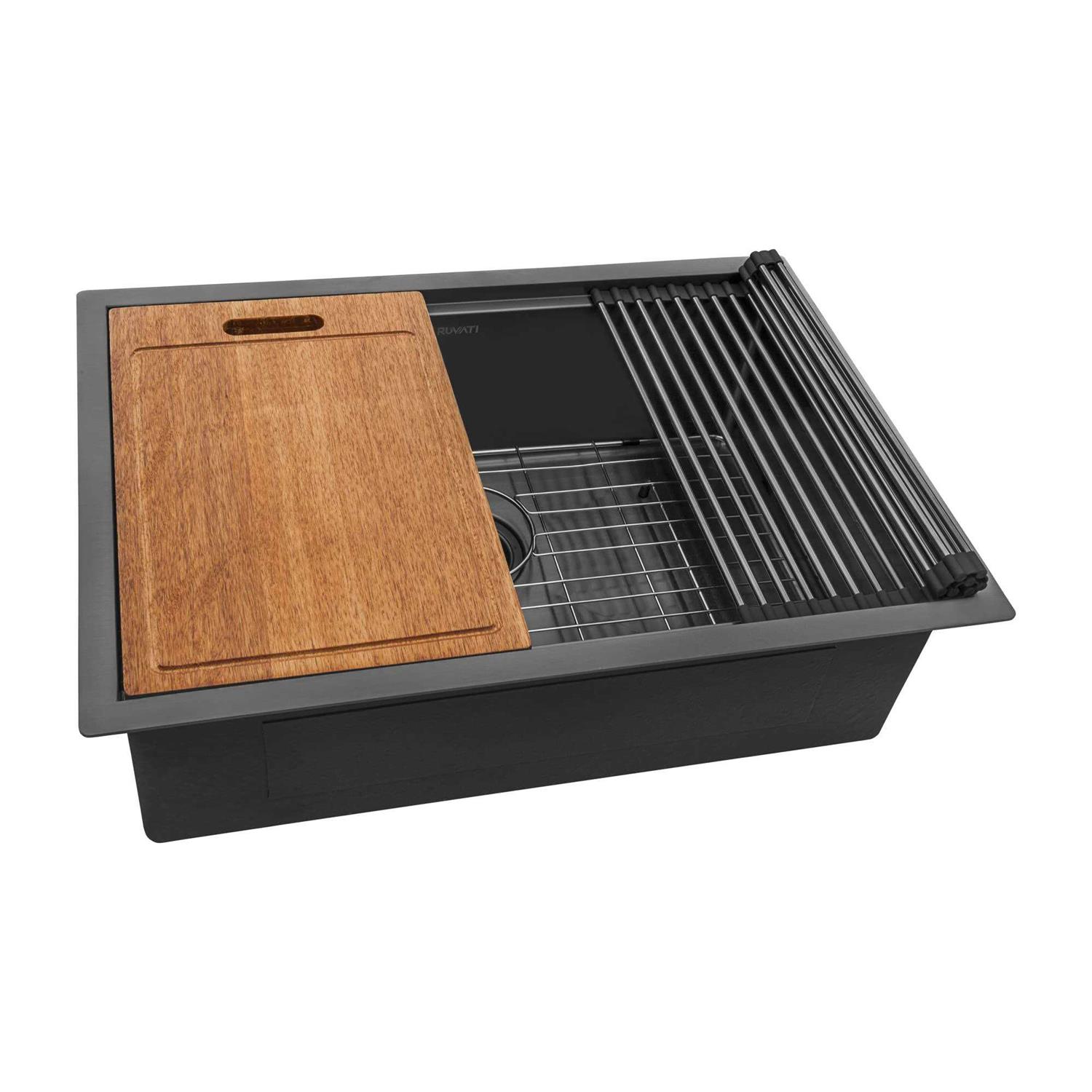 Ruvati 33 inch Gunmetal Black Stainless Steel Workstation Undermount Kitchen Sink Single Bowl RVH6533BL