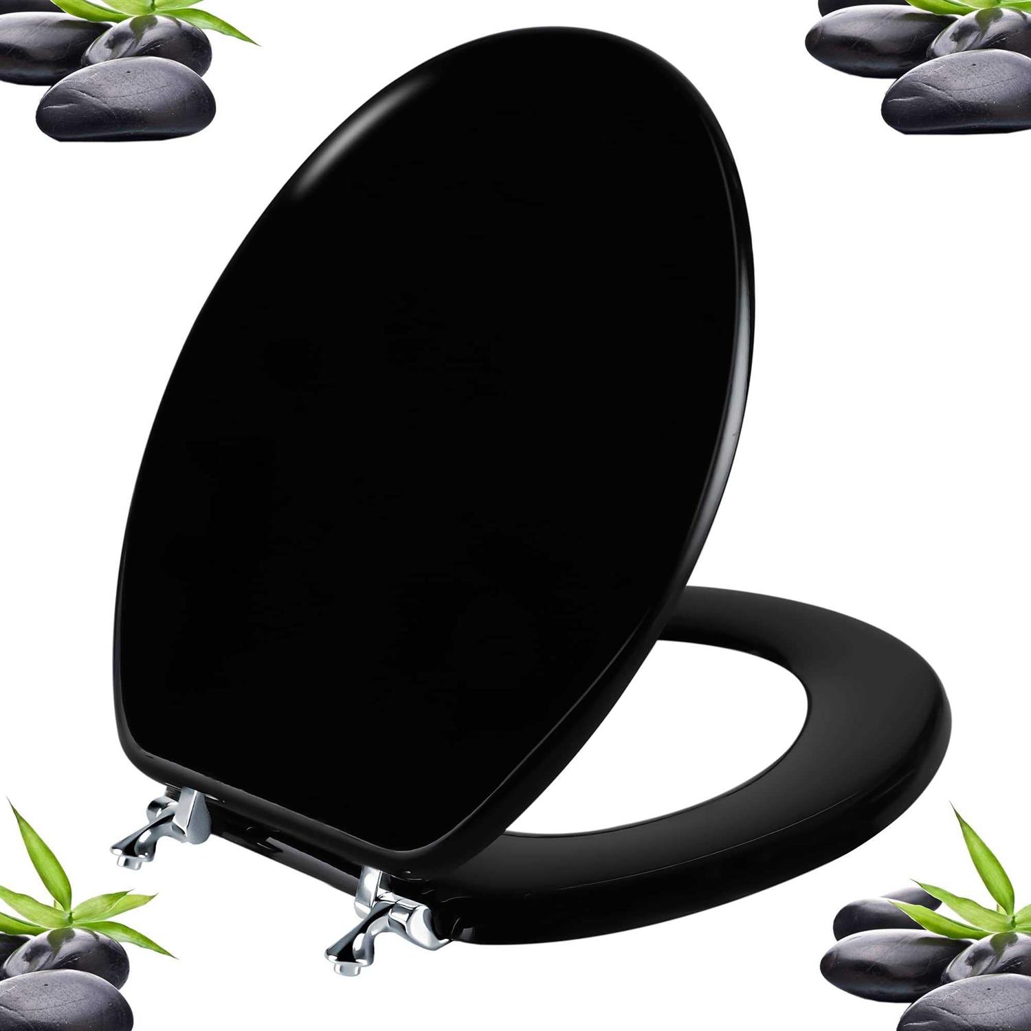 Round Toilet Seat Natural Wood Toilet Seat with Zinc Alloy Hinges