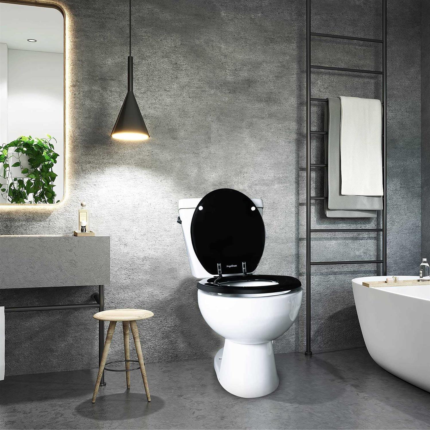 Alternative view of Round Toilet Seat Natural Wood Toilet Seat with Zinc Alloy Hinges