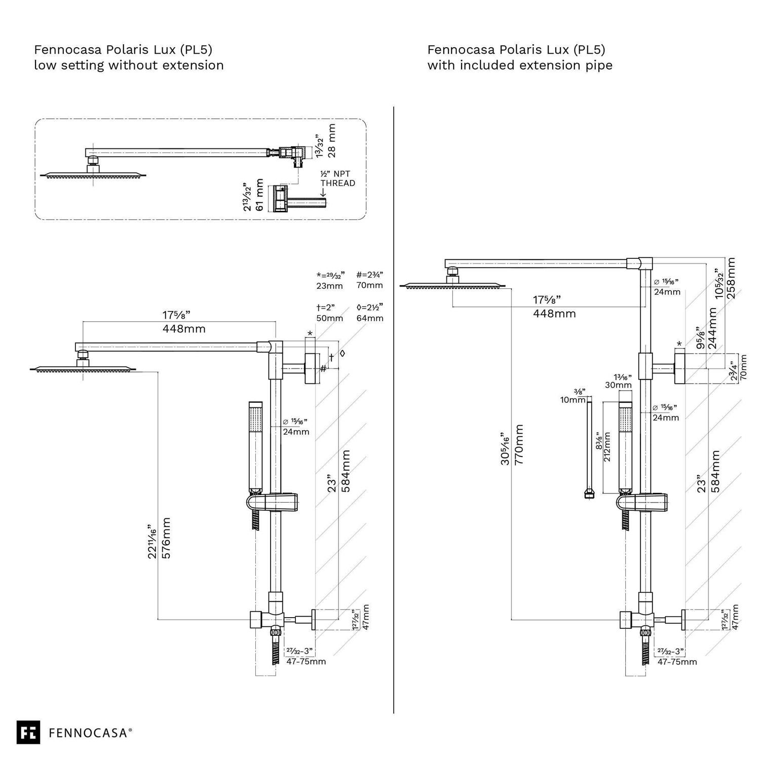 Alternative view of Polaris Lux 10 Square Shower Head & Handheld Shower Combo