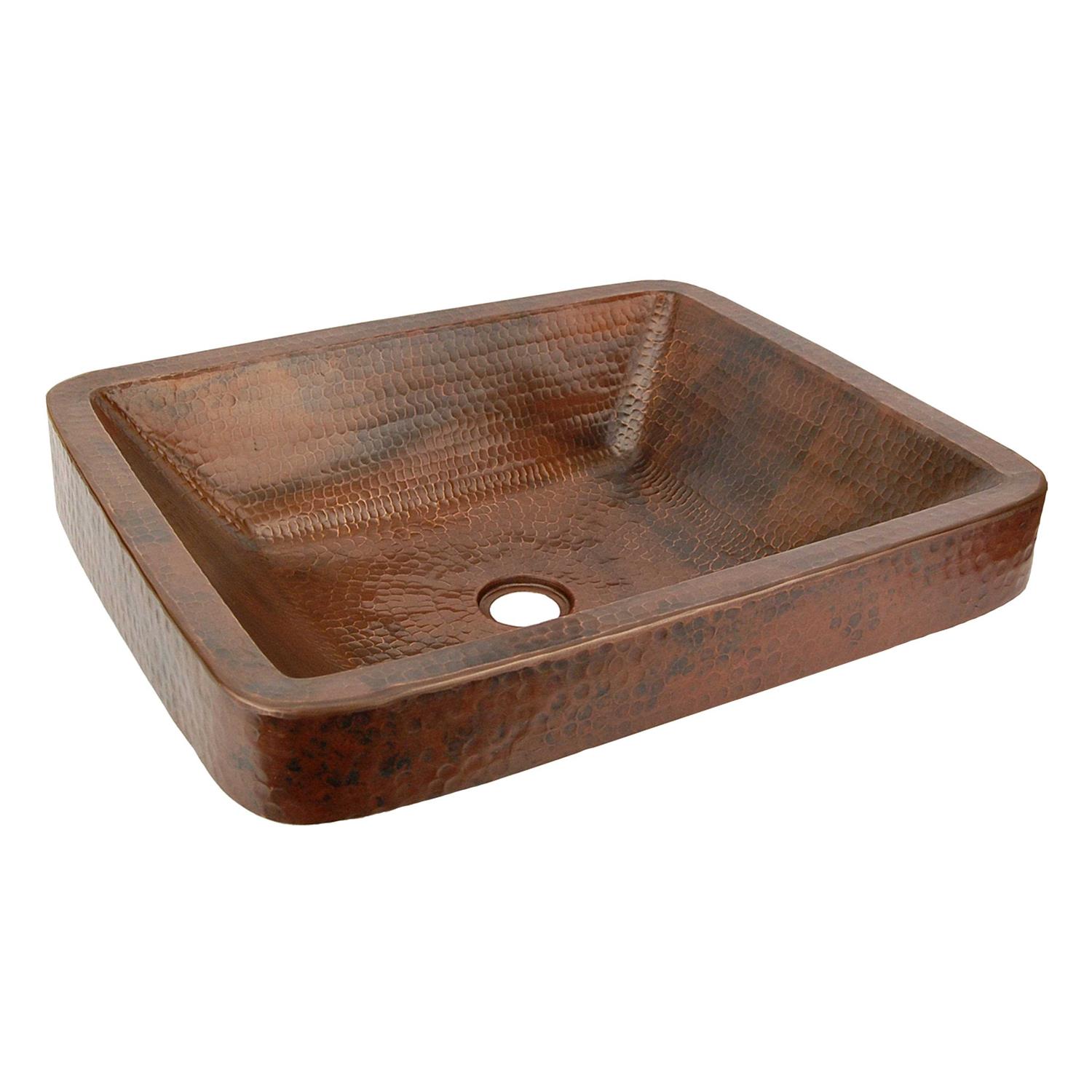 Premier Copper Products VREC19SKDB Rectangle Skirted Vessel Hammered Copper Sink