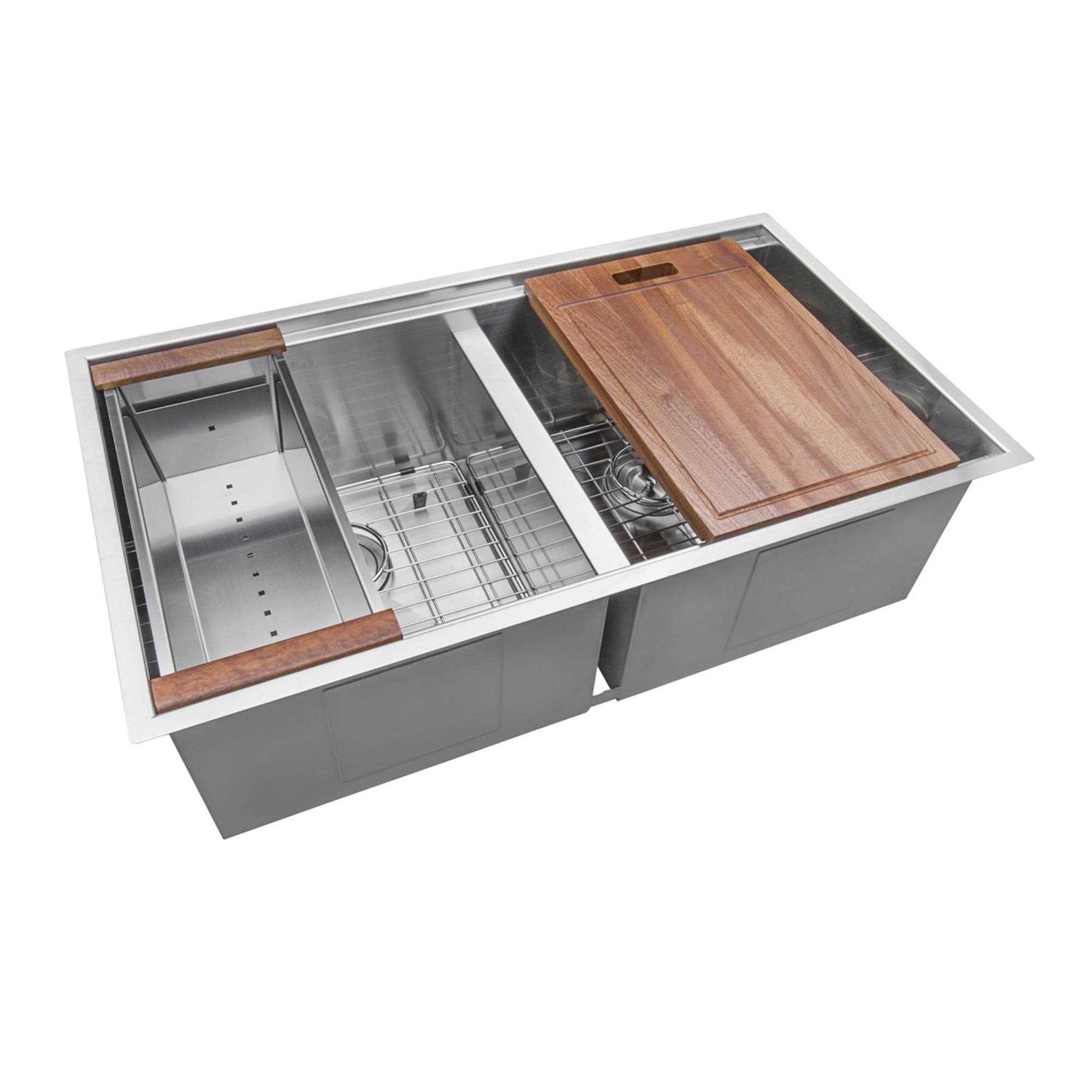 Ruvati Roma 33-inch Workstation Ledge 50/50 Double Bowl Undermount 16 Gauge Stainless Steel Kitchen Sink RVH8350