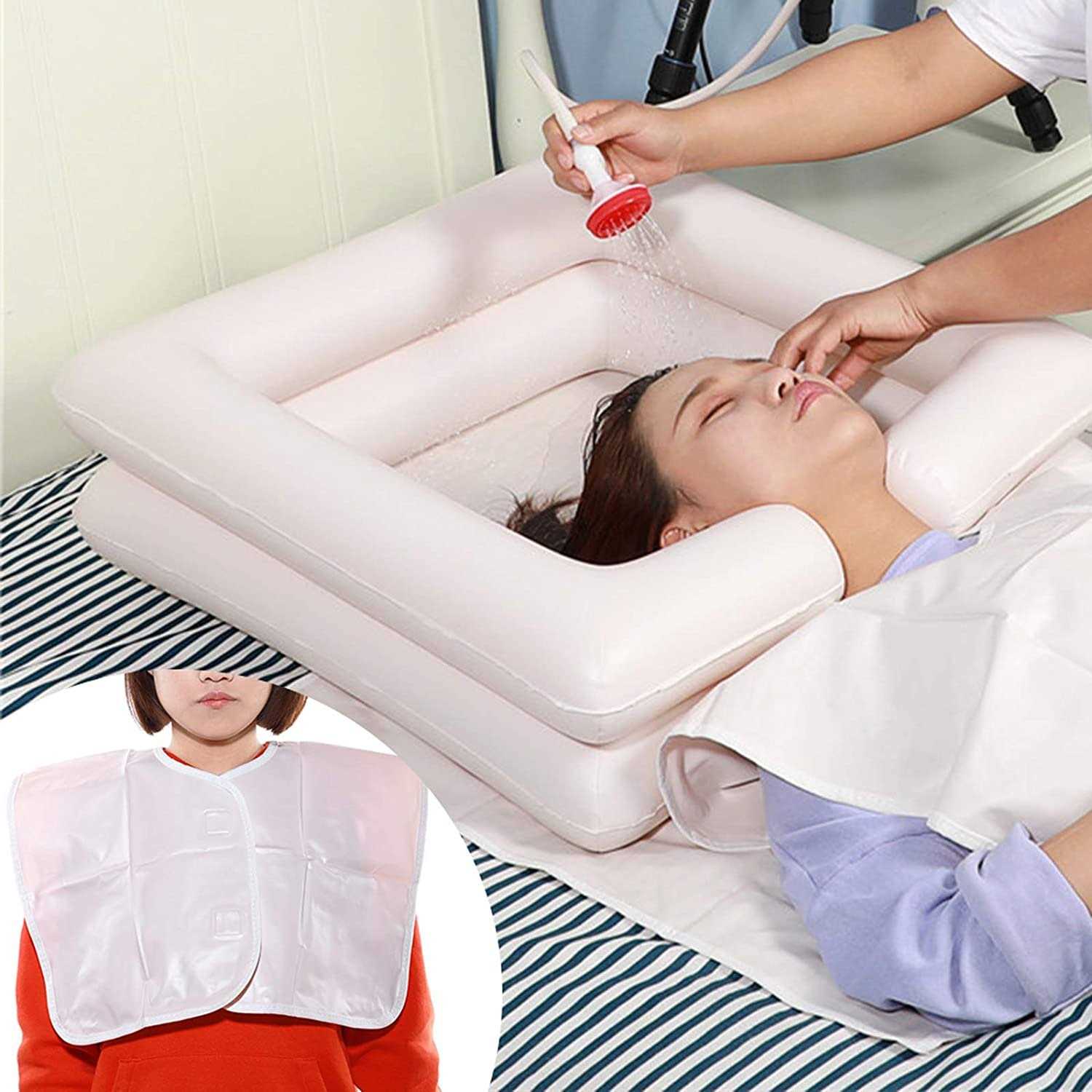Fanwer Inflatable Bedside Shampoo Basin Kit with Water Bag, Wash Hair in Bed at Home, Outdoors or the Hospital. for Handicapped