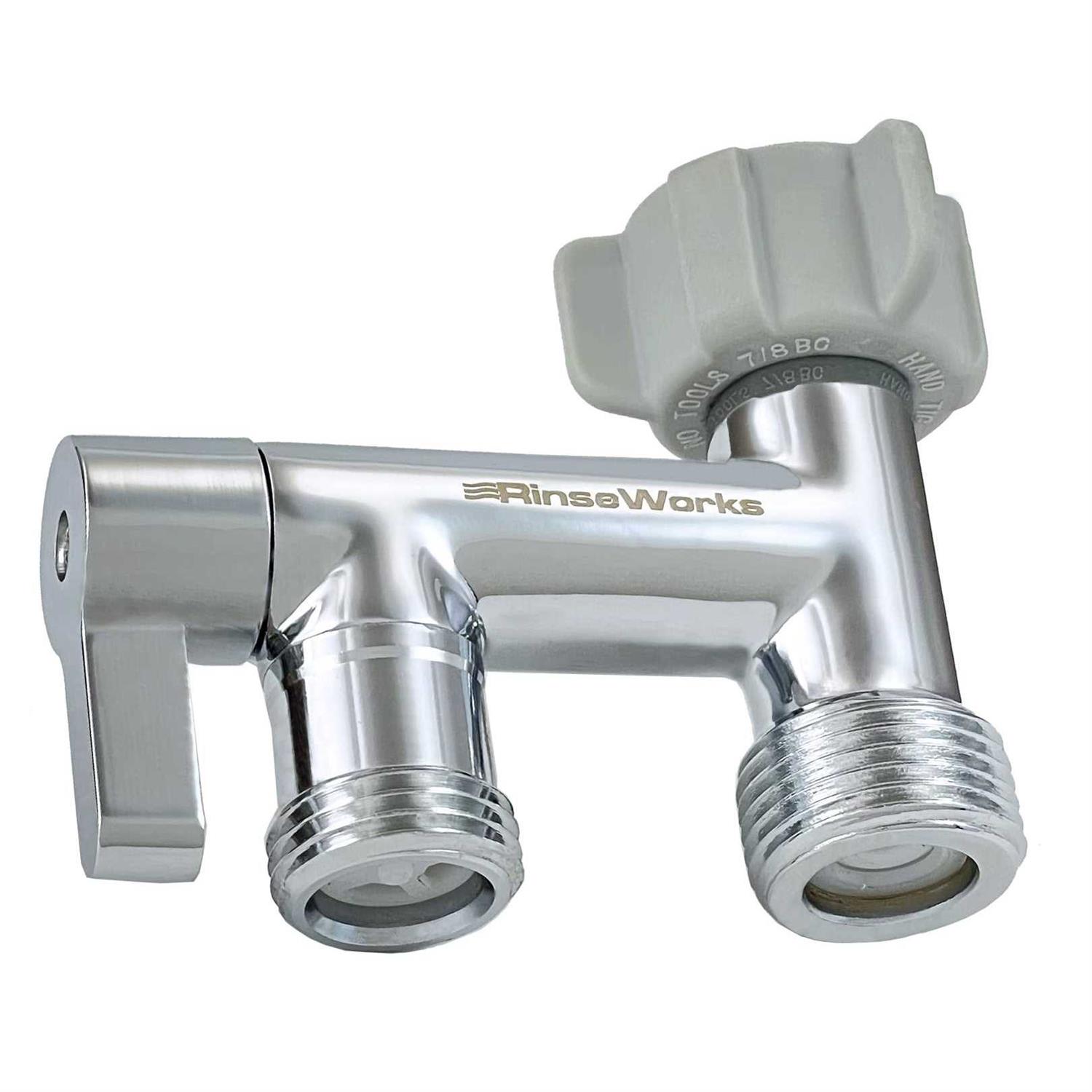 RinseWorks –Bidet T Adapter with 3-way Shut-off Valve for Toilet with Ez Reach On/off Knob