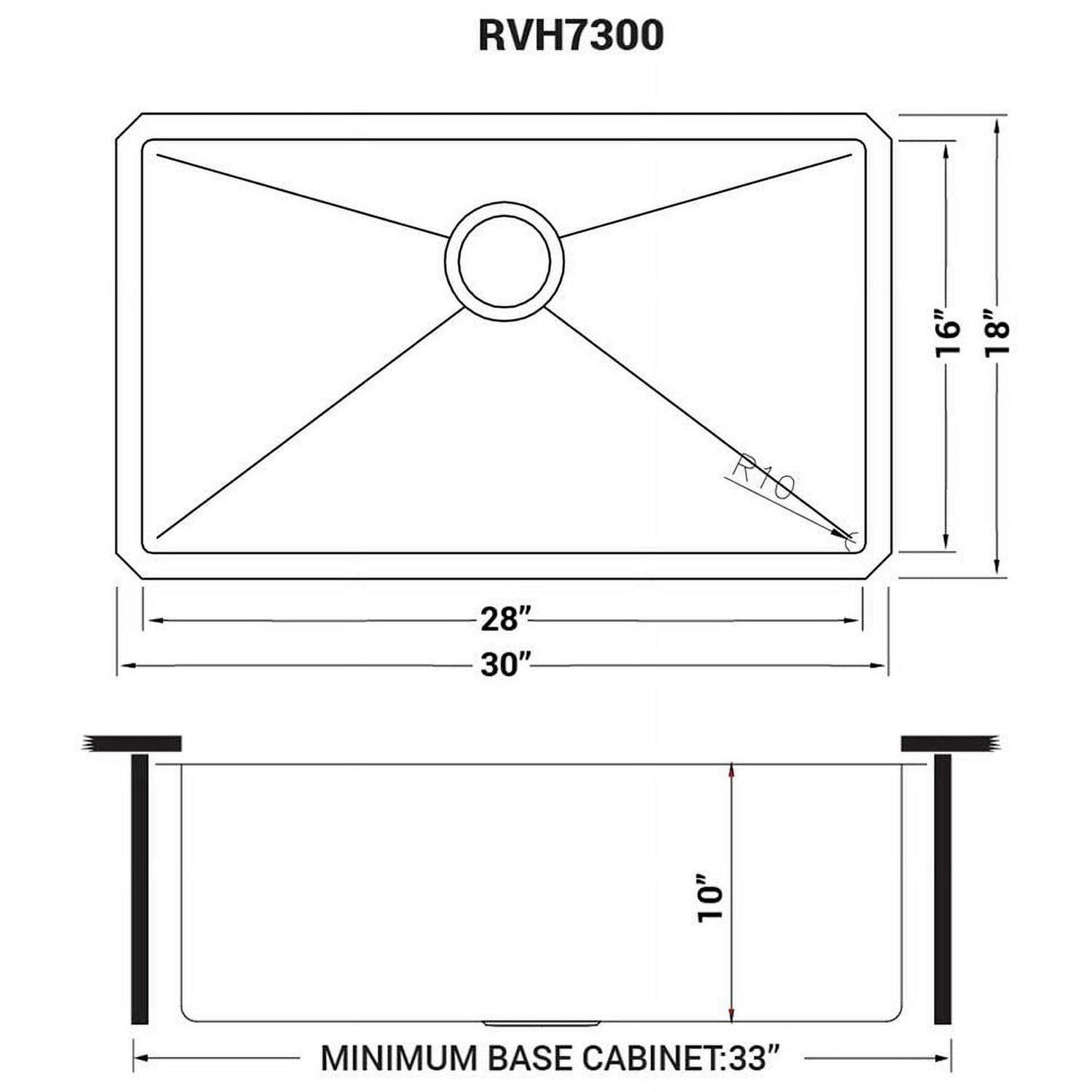 Alternative view of Ruvati Undermount Stainless Steel 30 in. 16-Gauge Single Bowl Kitchen Sink RVH7300