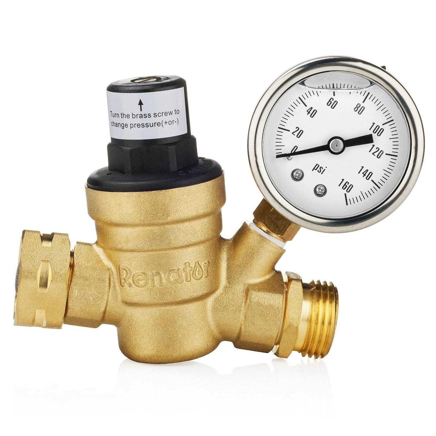 Renator Rv Water Pressure Regulator for Rv Camper. Brass Lead-free Adjustable Rv Water Pressure Regulator with Gauge. Rv Water Regulator for Camper
