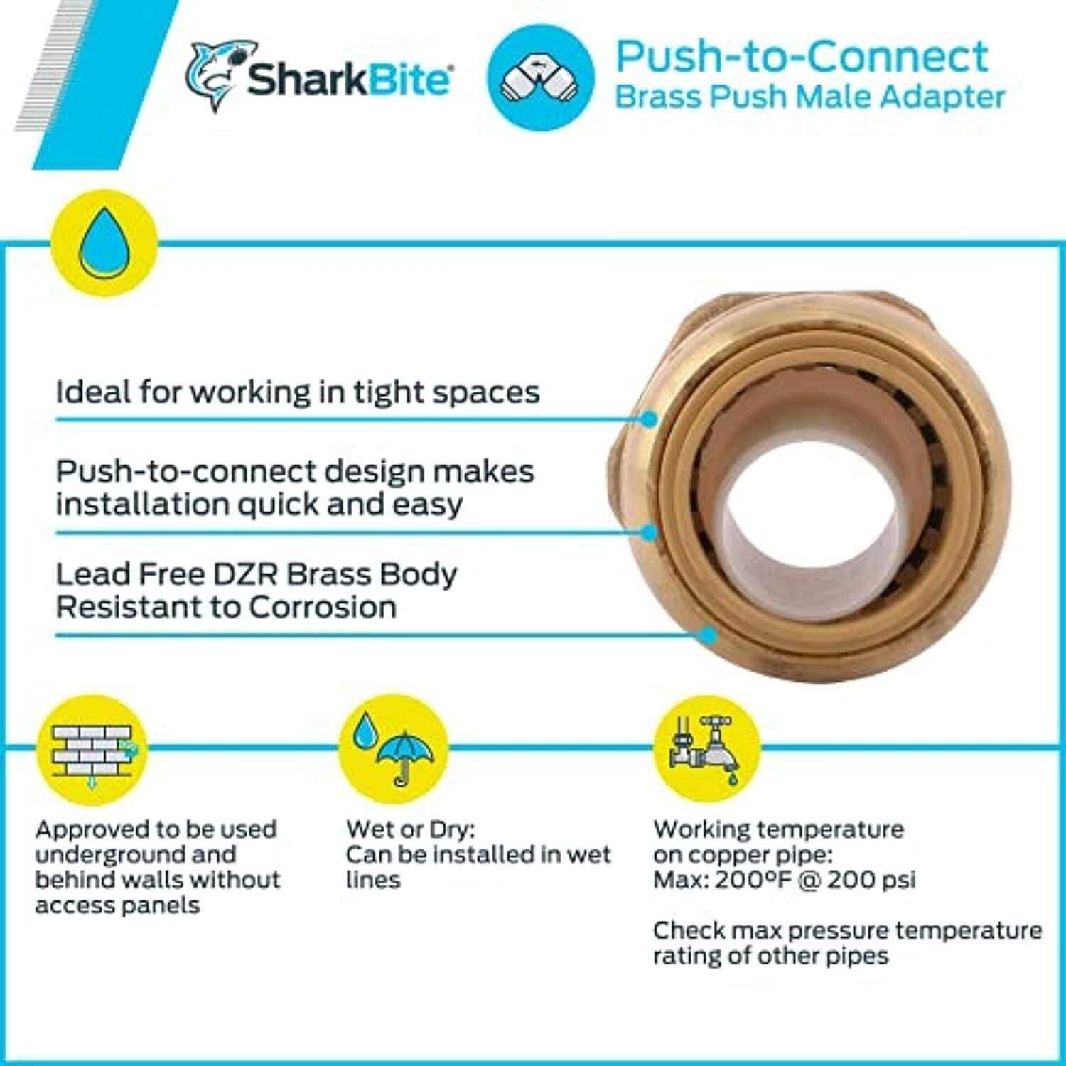 Alternative view of SharkBite Push to Connect 3/4 in. Push x 1 in. D Male Brass Adapter