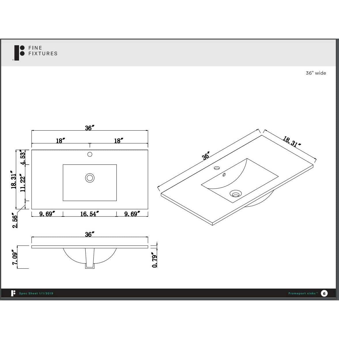 Alternative view of Fine Fixtures Frameport 36 Single Bathroom Vanity Top