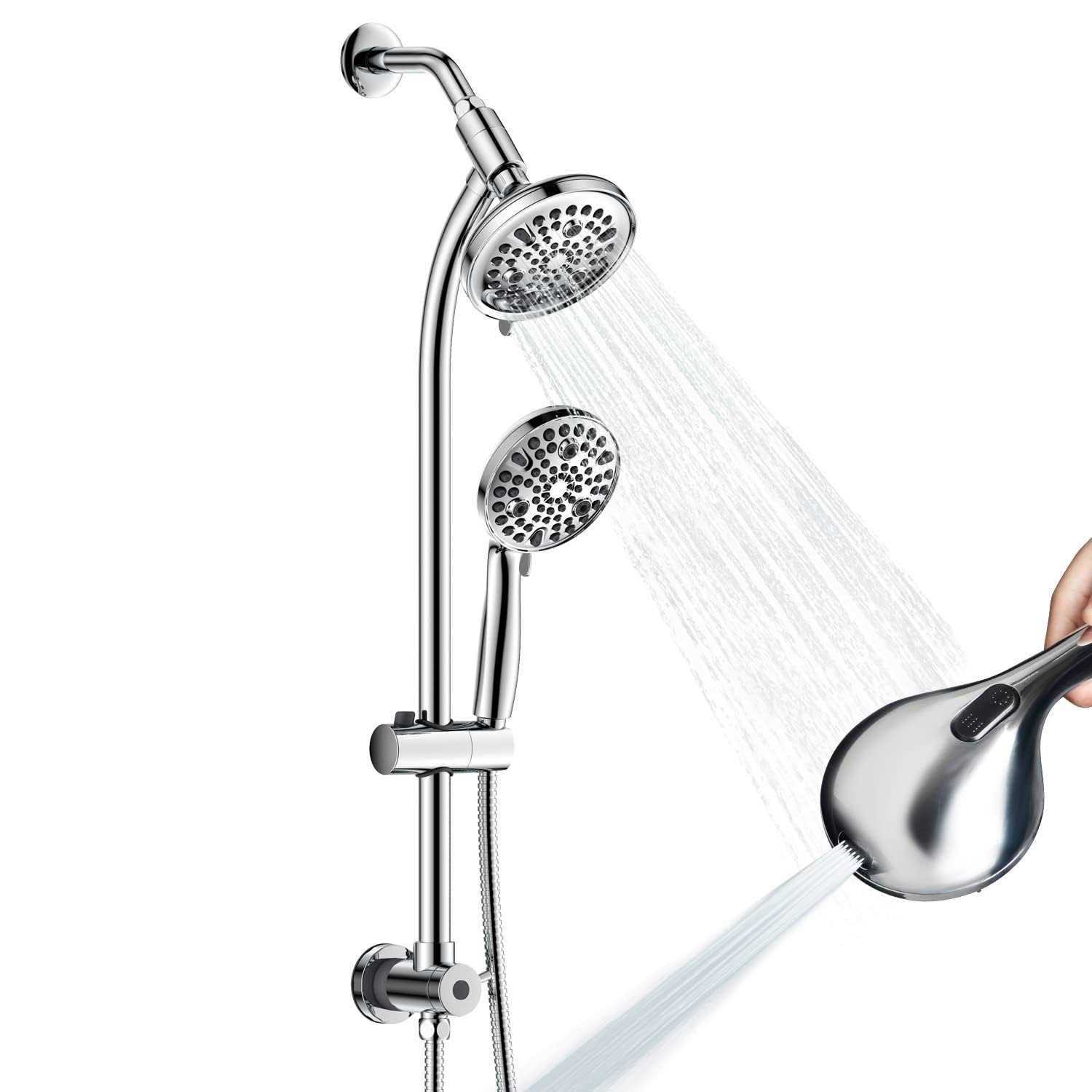 egretshower High Pressure Handheld/rain 82-mode 3-way Shower Head Combo with 25.75 Adjustable Drill-free Stainless Steel Slide Bar