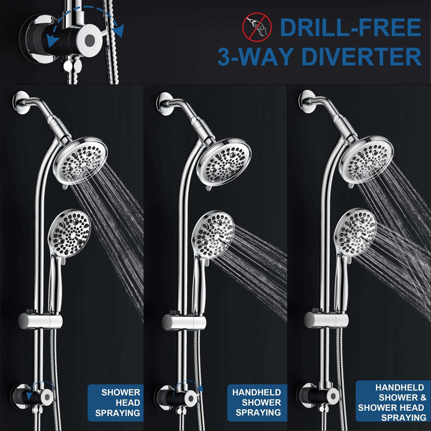 Alternative view of egretshower High Pressure Handheld/rain 82-mode 3-way Shower Head Combo with 25.75 Adjustable Drill-free Stainless Steel Slide Bar