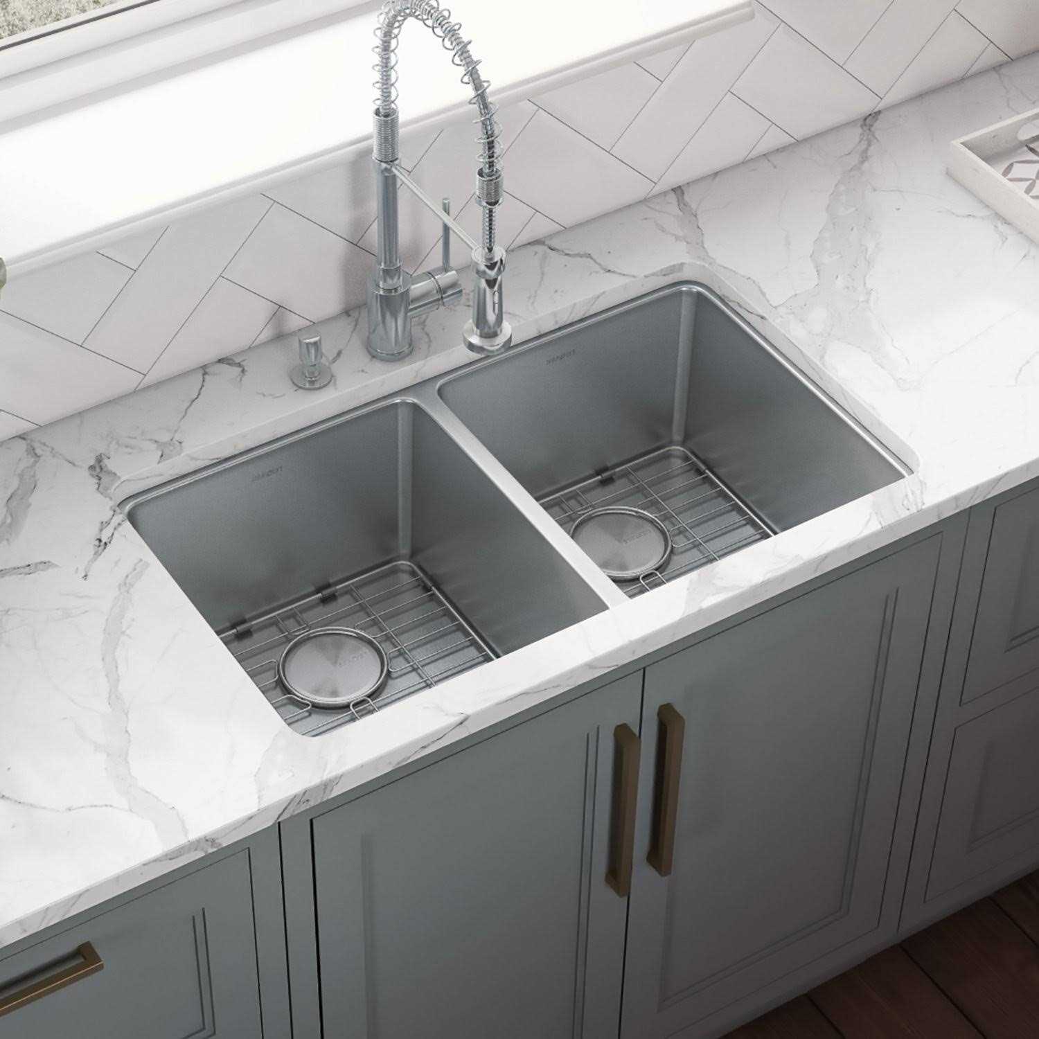 Ruvati 28-inch Undermount Kitchen Sink 50/50 Double Bowl 16 Gauge Stainless Steel RVM5077