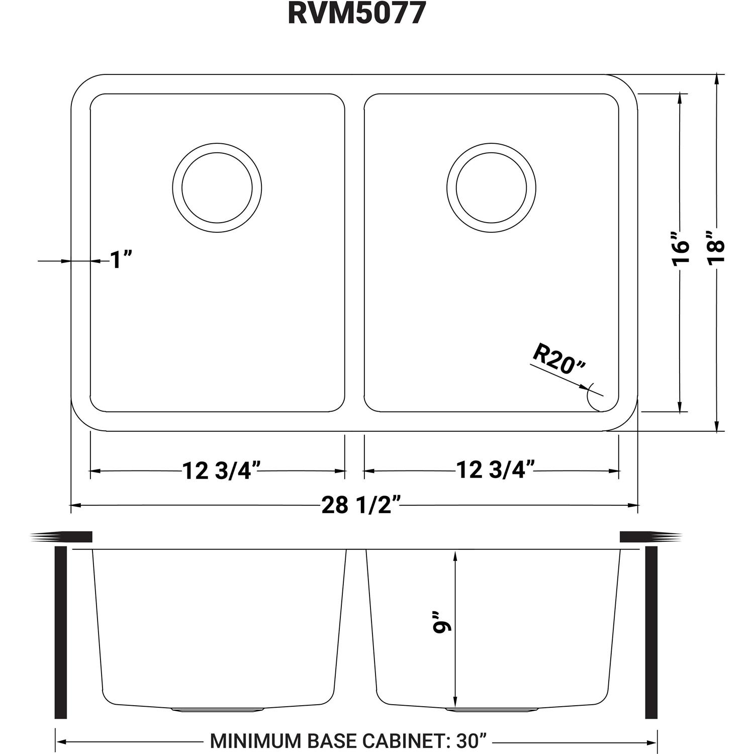 Alternative view of Ruvati 28-inch Undermount Kitchen Sink 50/50 Double Bowl 16 Gauge Stainless Steel RVM5077