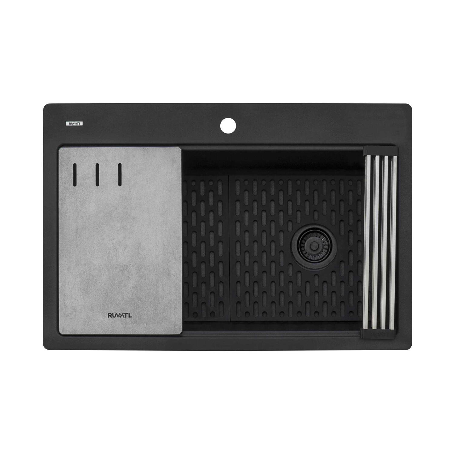 Alternative view of Ruvati 33-inch Granite Composite Workstation Drop-in Topmount Kitchen Sink RVG1302